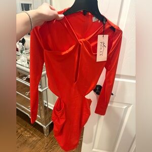 Oh Polly Red Twist-Front Cutout Bodycon Dress never worn out